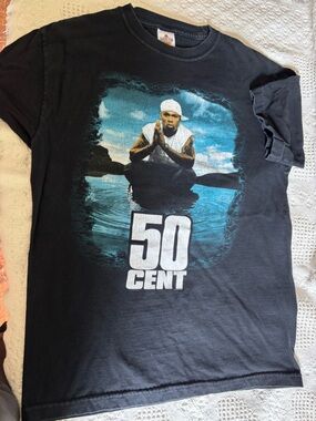 Vintage band tee 50 Cent with color image of 50 and ocean background